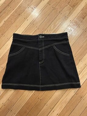 Zara Black Mini Skirt with White Contrast Stitching